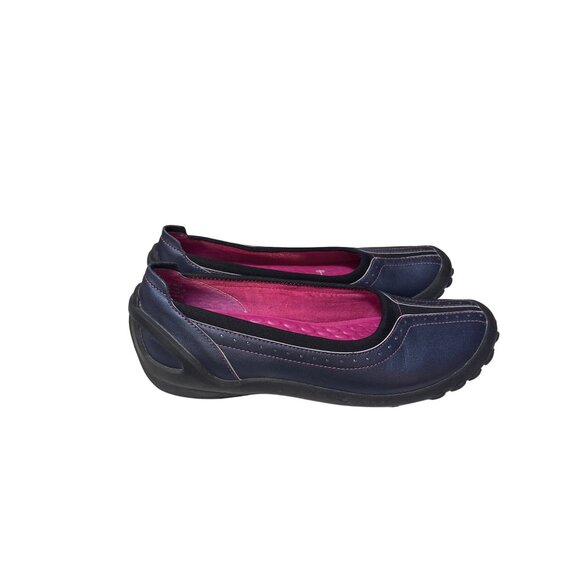 Clarks Privo 9 Leather Slip On Comfort Walking Flats Navy Blue Pink Womens Shoes - Picture 4 of 7